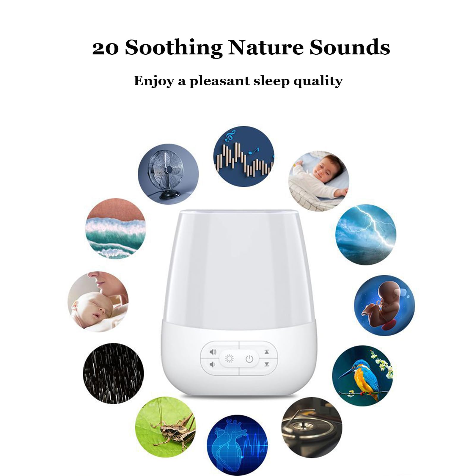Máquina de Ruido Blanco para Dormir con luz Nocturna para guardería, Ideal para Adultos y niños, Ideal para el hogar, la Oficina y Viajes, con 20 Sonidos relajantes.