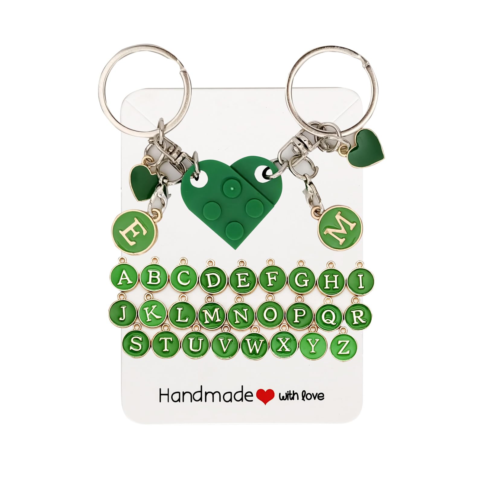 4Piggie Schlüsselanhänger Partner Herz, 2 Stück Personalisiertes Baustein-Set mit Extra-Anhänger & Full A-Z,Geschenk für Paare, Valentinstag und Freundschaft