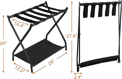 Miniatura 5 de Heybly Portaequipajes, paquete de 2, soporte plegable de acero para maleta con estante de almacenamiento para habitación de invitados, dormitorio,