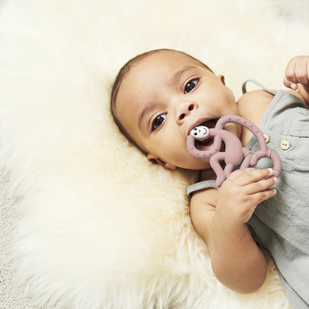 Matchstick Monkey, Antimicrobial Silicone Teether, Easy to Grip, BPA Free, 3 Months Old Plus, 10 cm, Dusty Pink Mini Monkey - Image 4