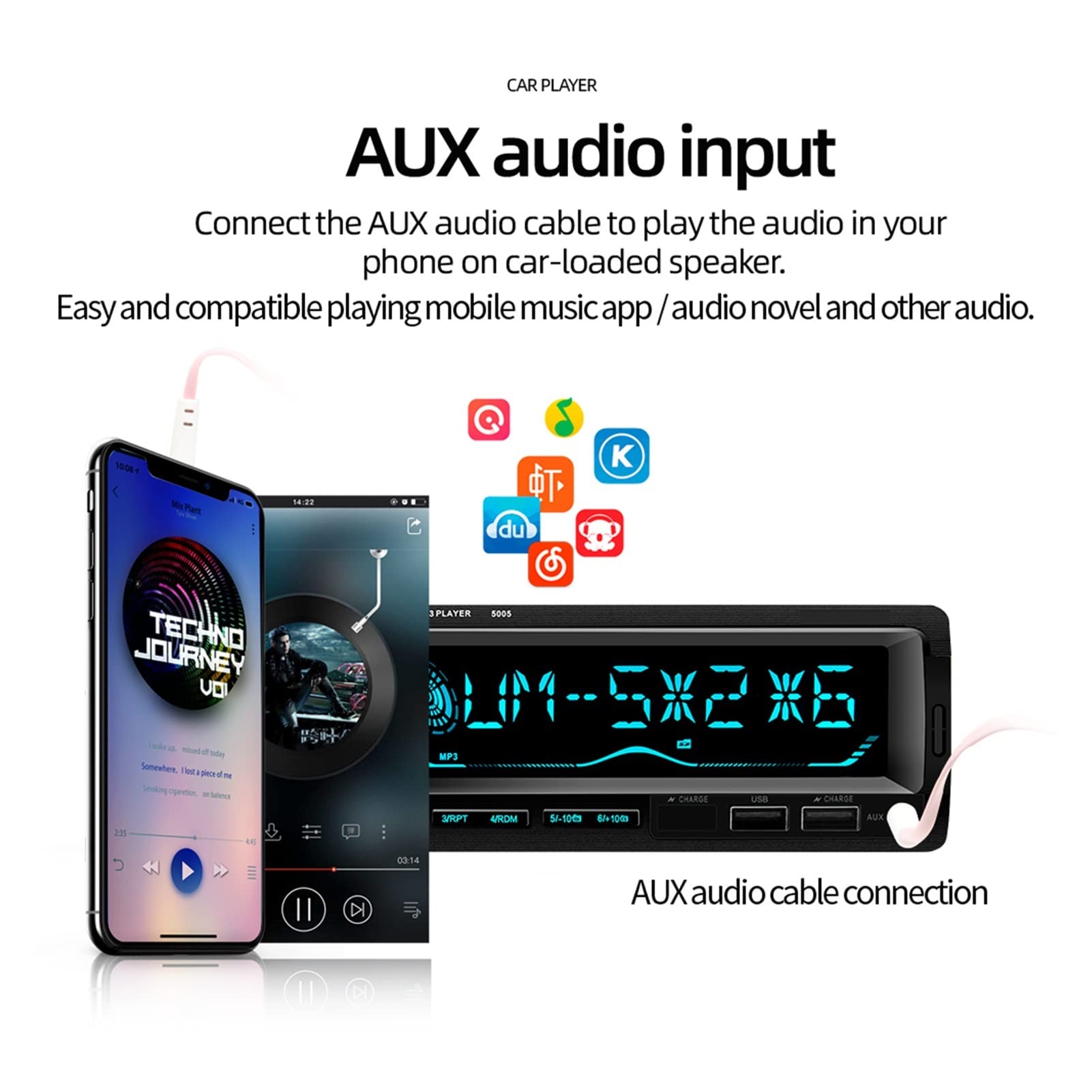 Audio de Radio automóvil 3.5 "Bluetooth estéreo Mp3 Jugador FM Transmisores con Control Remoto Aux/USB/SD/BT Aporte Aplicación Control(NO Remote Control)