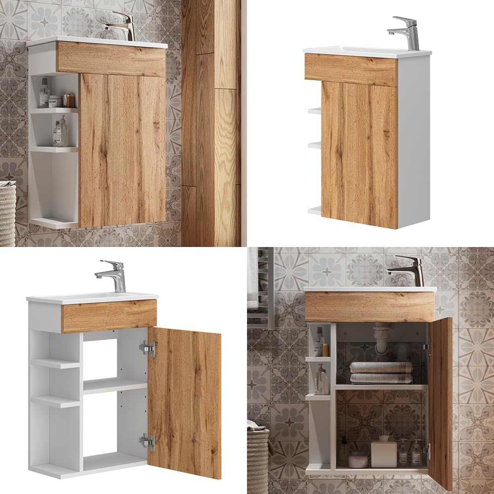 Vicco Set mobili bagno Amadeo, Rovere dorato, 50 cm, composto da mobile sottolavabo e lavabo