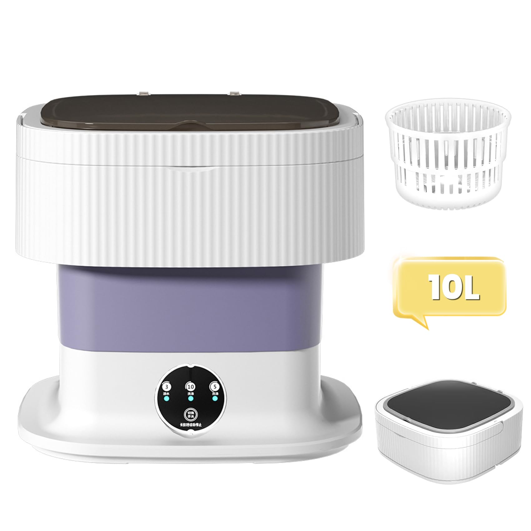 Portable Washing Machine, 10L Mini Folding Washing Machine, 3 Modes Deep Cleaning for Underwear, Baby Clothes, or Small Items, Foldable Washing Machine for Apartments, Camping, Travel (PURPLE)