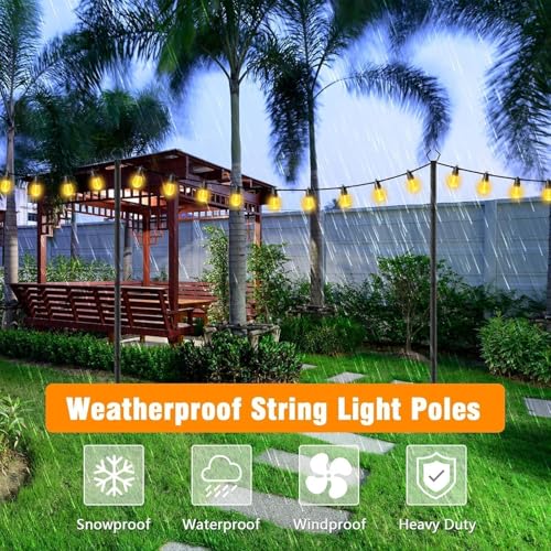 Image of AILBTON 10Ft Exterior Light Poles 10 Pack, Durable Metal String Light Posts for Outdoor Use, Equipped with Fixed Brackets for Yard, Terrace, Backyard and Garden Lighting Decor