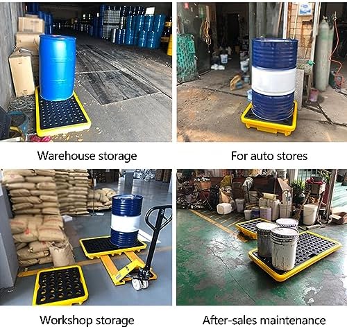 Stackable Spill Containment Platform - Modular Pallet with Drain & Leak-Proof Polyethylene Tray for Oil Drums, Garage Use, 2-Piece Set - Durable Yellow Design