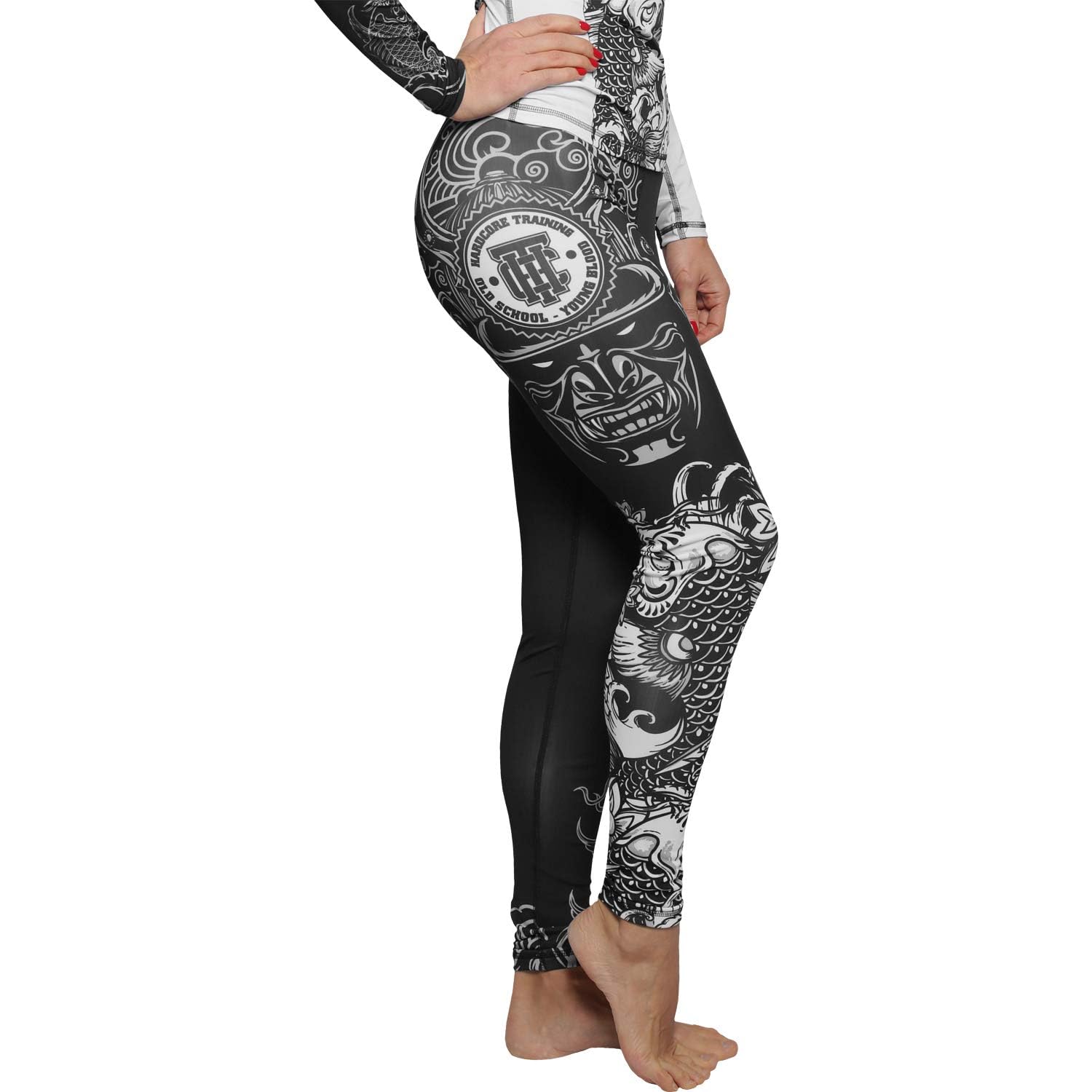 Hardcore Training Leggings Women Legginsy Kobiety Spodnie Kompresyjne Damskie Siłownia Fitness Joga (DE/NL/SE/PL, Alfa, 3XL, Regularny, Regularny, Czarno Biały)