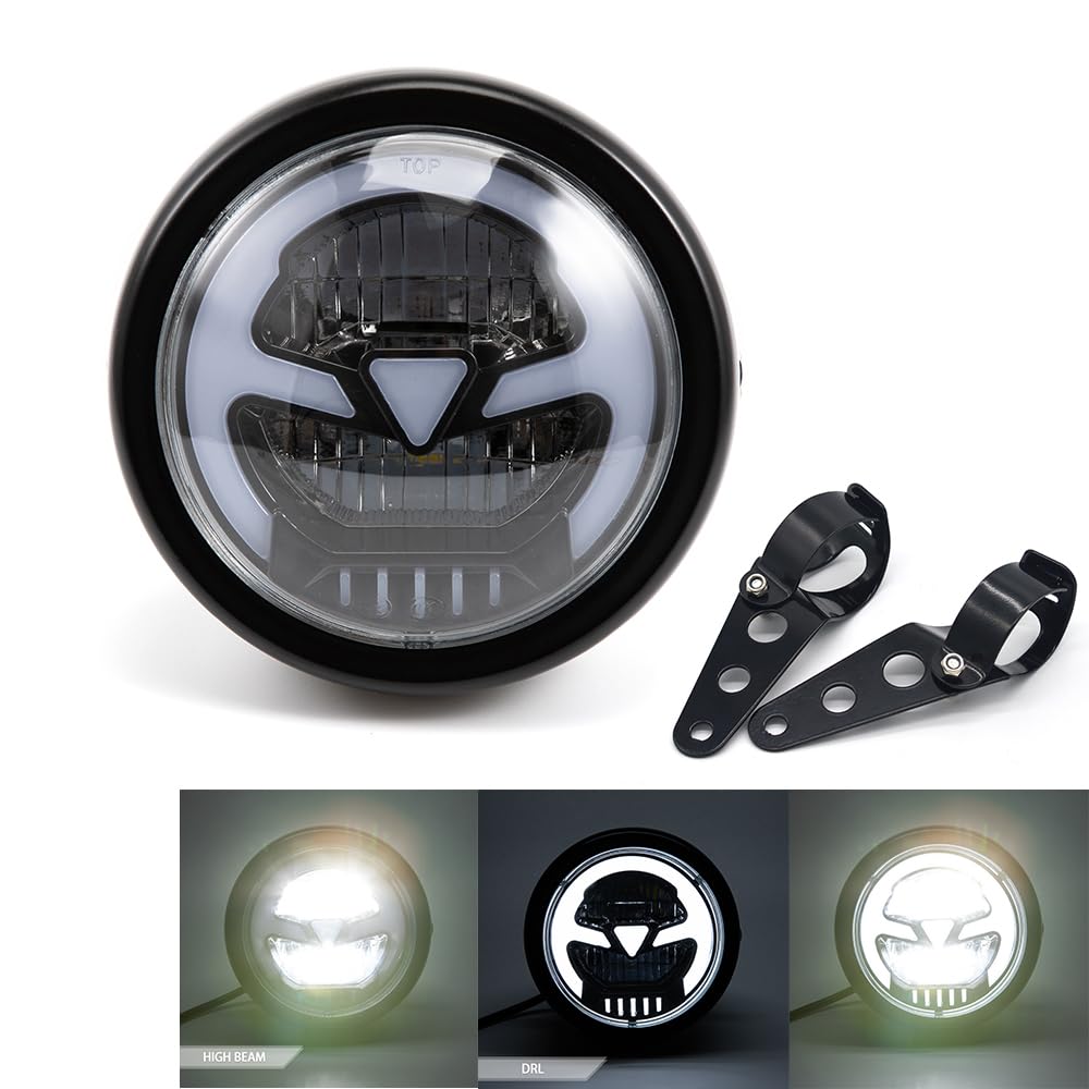 Faro delantero 6.41inch LED para moto cafe racer bobber chopper faro con DRL (Luz blanca DRL)