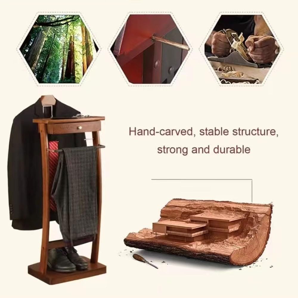 Generico Servomuto Indipendente con Base Stabile, servomuto per Uomo, Appendiabiti in Legno, servomuto con portacravatte, servomuto con Staffa per Pantaloni, per Soggiorno, Ufficio, Camera da Letto