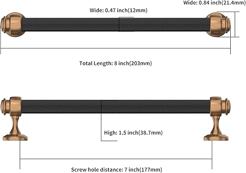 Miniatura 2 de Asidrama Paquete de 10 manijas de gabinete de cocina moleteadas de 7 pulgadas (6.969 in), color negro mate, tiradores de gabinete, accesorios de