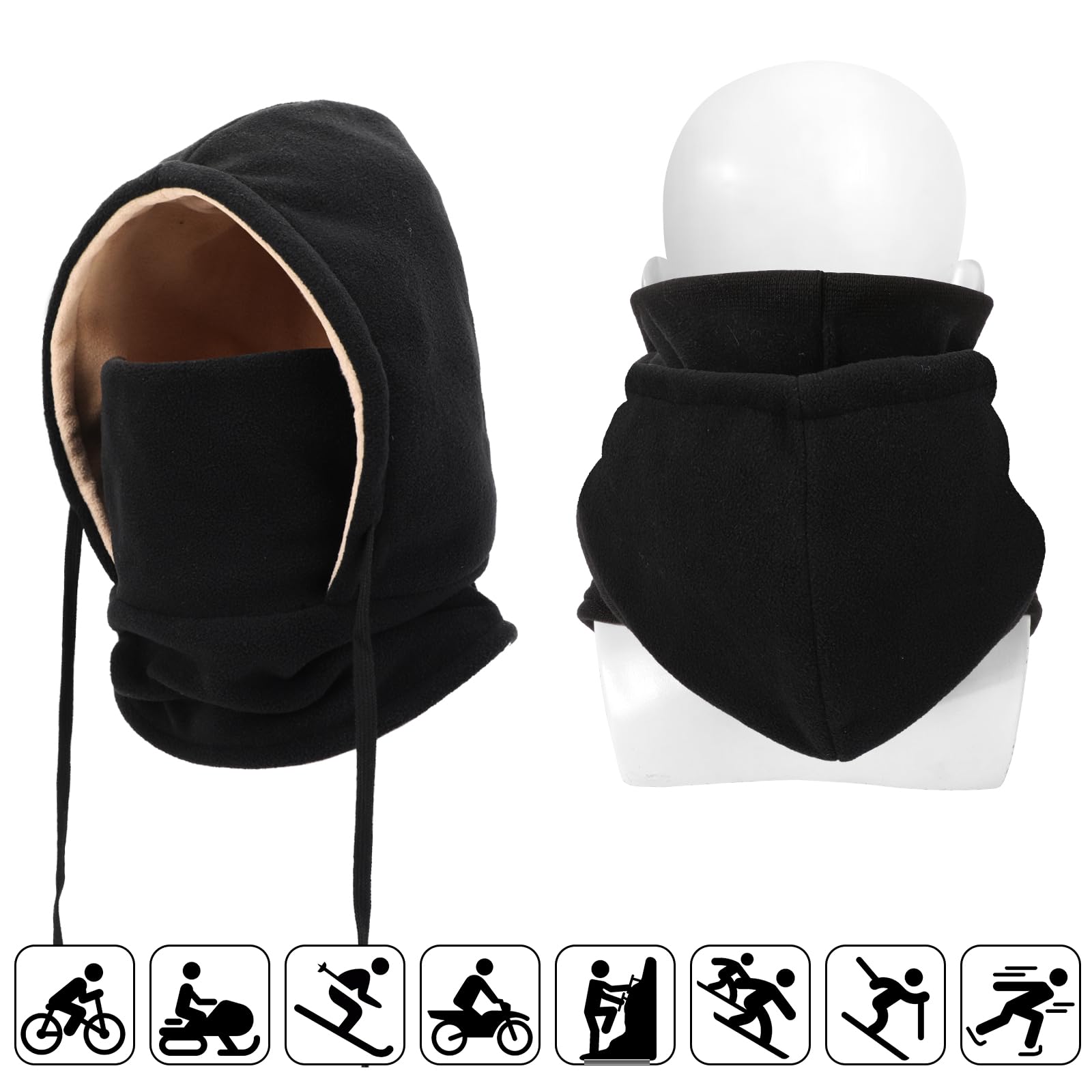 TAGVO Pasamontañas Invierno Capucha Polar Máscara de Esquí, Balaclava Termico de Forro Polar Multifuncional Pasamontañas de Ciclismo Capucha para Hombre y Mujer