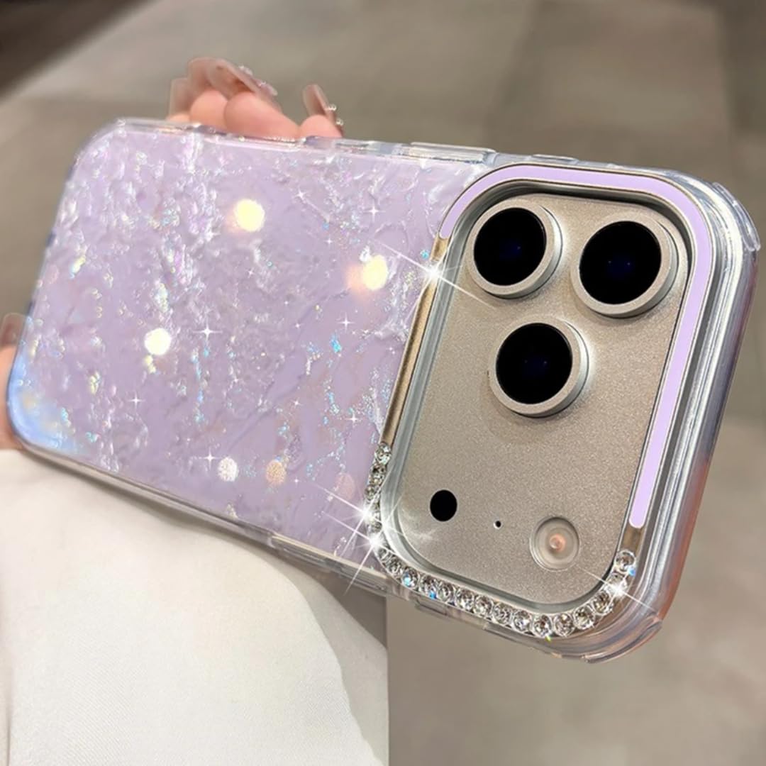 Coque paillettes motif coquillage iPhone 17 Pro Max violette