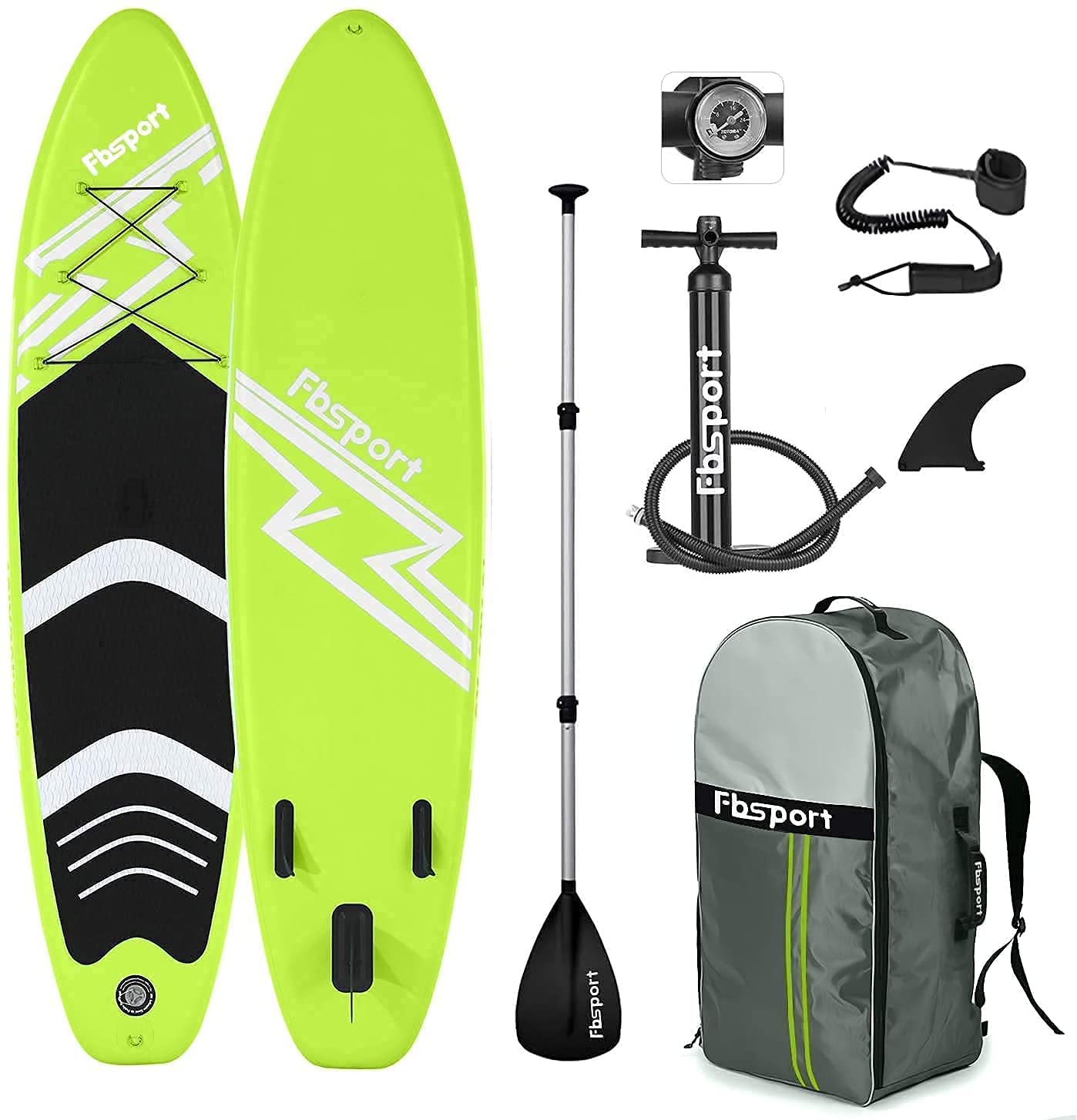 FBSPORT 10.6' Premium Inflatable Stand Up Paddle Board, Yoga Baord with Durable SUP Accessories & Carry Bag | Wide Stance, Surf Control, Non-Slip Deck, Leash, Paddle and Pump for Youth & Adult