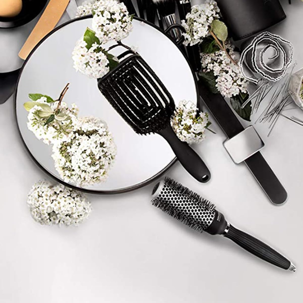SHERCHPRY Specchio Portatile Design Pratico Superficie a Specchio Alta Definizione in Vetro e Plastica Rotondo Nero per per Quotidiano