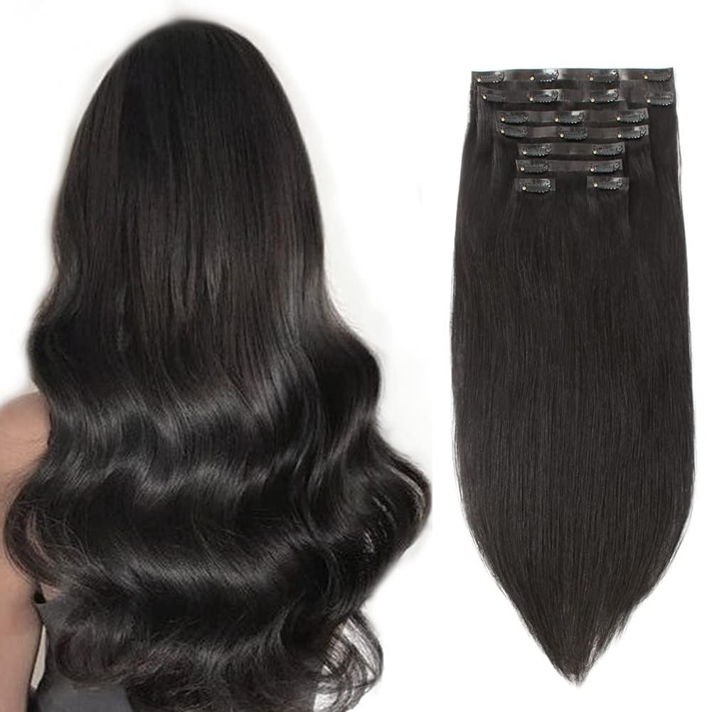 Sixstarhair Black Clip In Hair Extensions Remy Human Hair Natural Human Hair 120g 8 Pieces Clip Ins High Grade Real Hair for Women