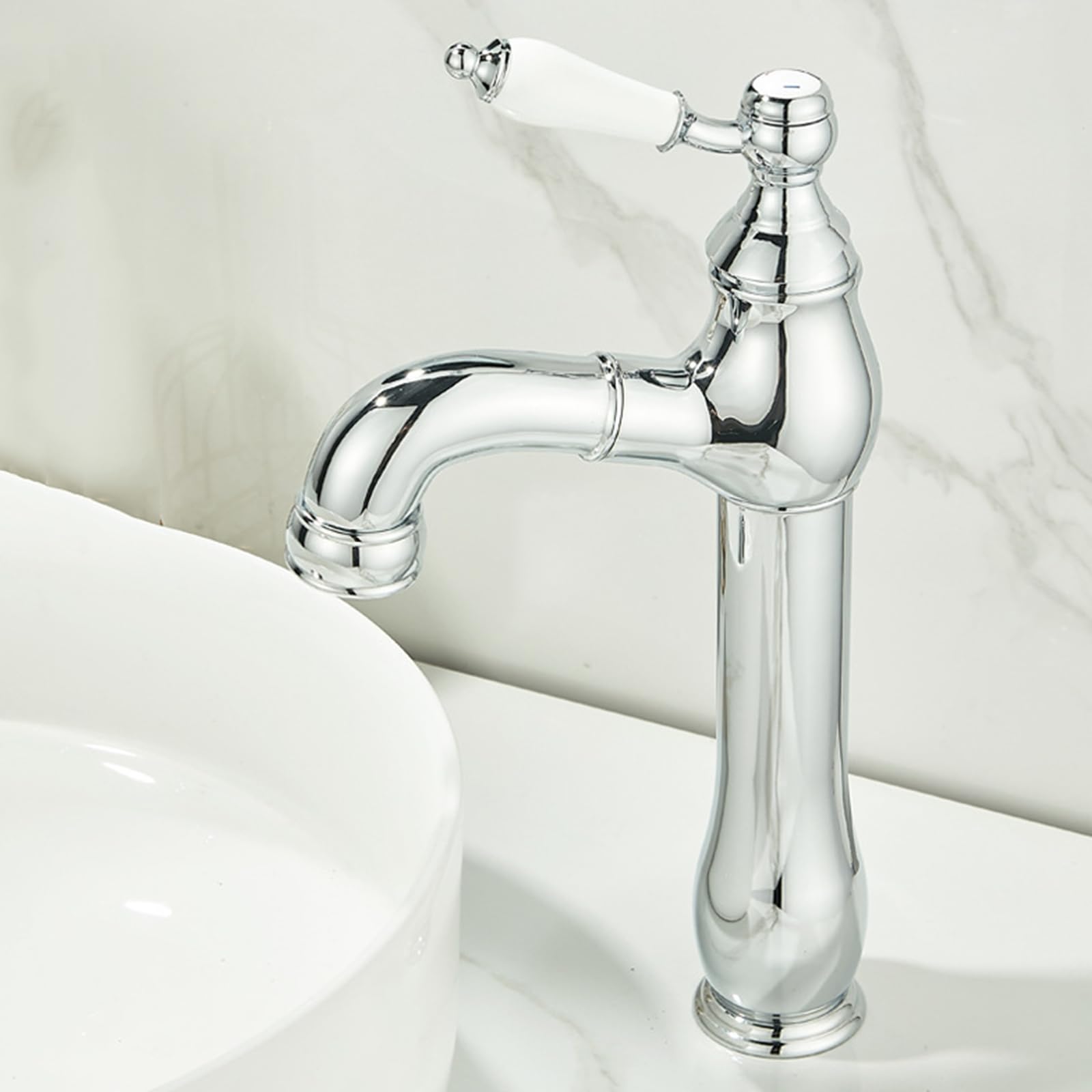 Mitigeur lavabo extractible chrome haut pour salle de bain vintage