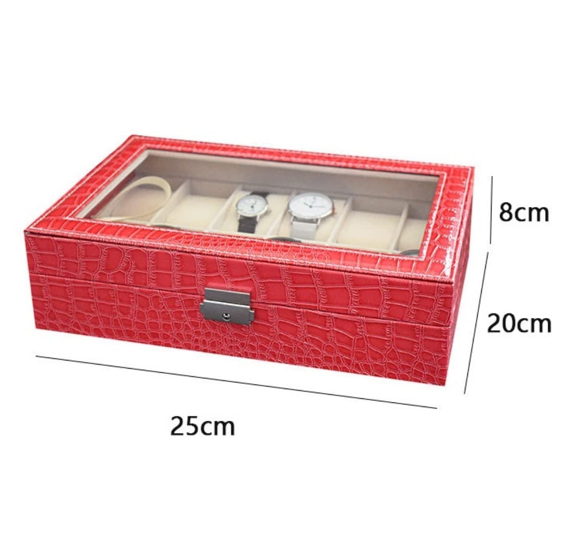 Custodia per orologi Rotolo per orologi Avvolgitore per orologi 10 slot Custodia per orologi con serratura in pelle PU Custodia per orologi Portaoggetti per gioielli Vetrina con coperchio trasparente