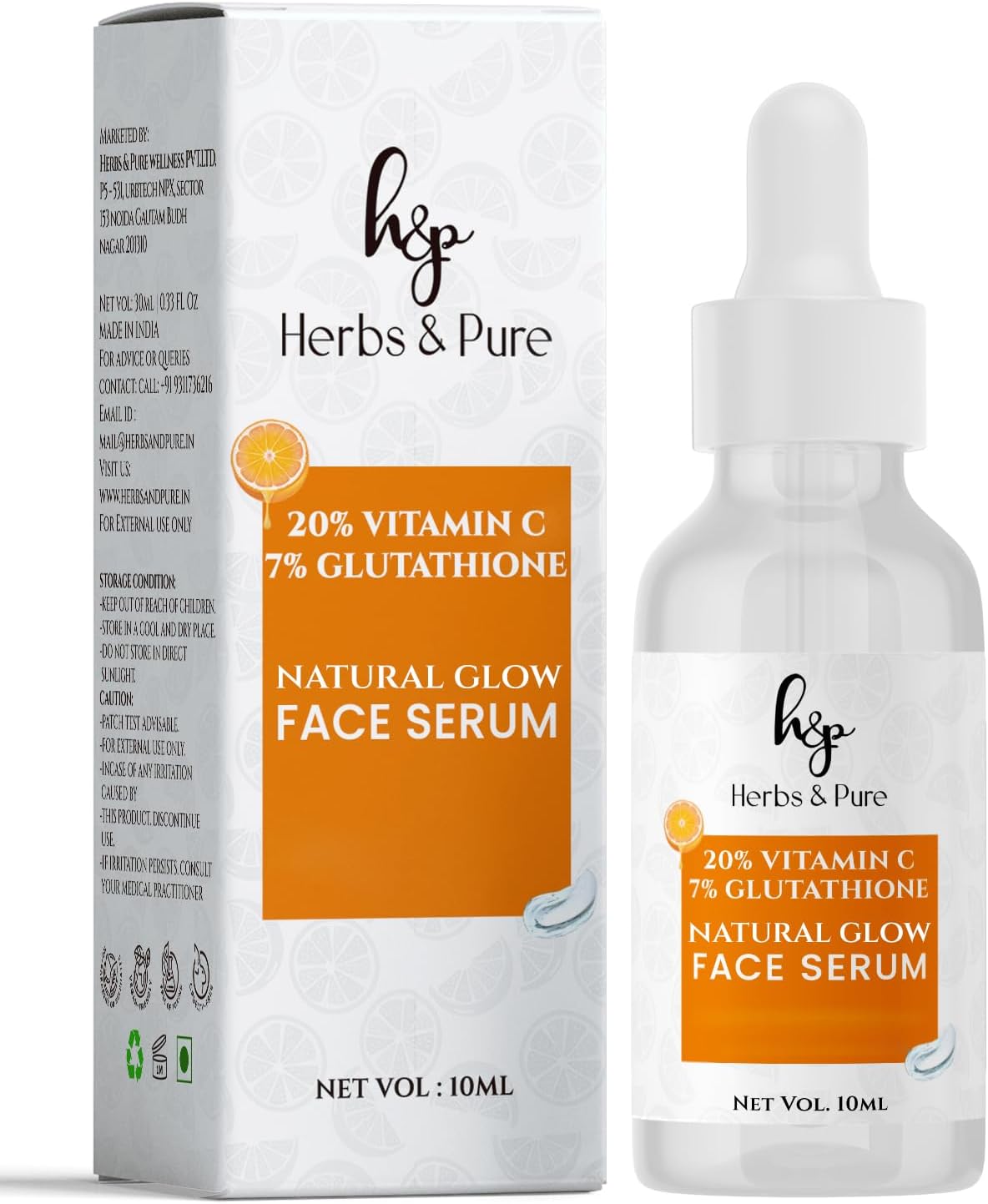 Natural Glow 20% Vitamin C + 7% Glutathione Face Serum | Instant Glow Dark Spots Pigmentation Tan Removal | Brightening Serum All Skin Types Women Men | Travel Size 10ml Trial Pack