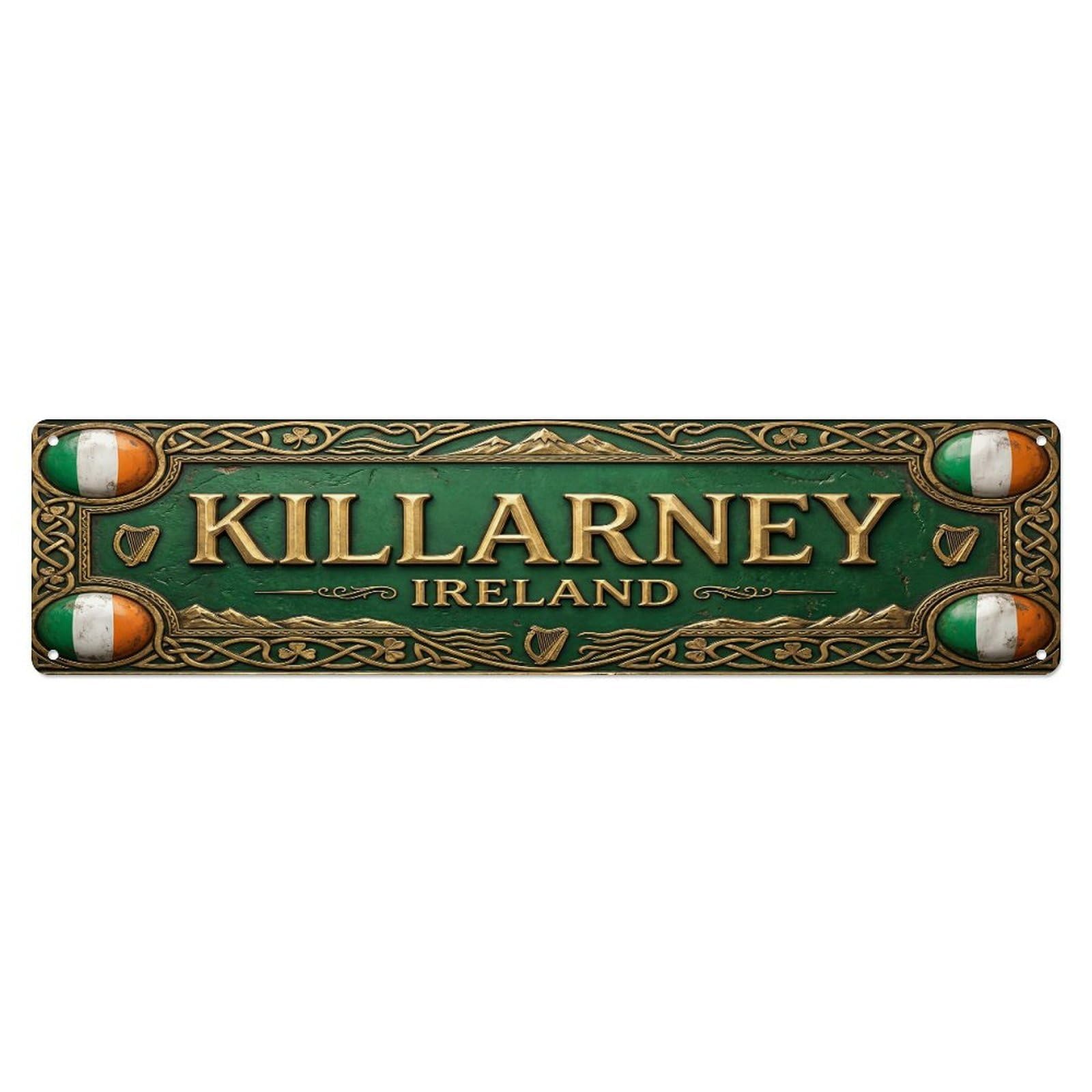 Cmhok Vintage Style Vintage Killarney Ireland Flag Pattern Metal Tin Sign Wall Decor For Cafe, Club, Garden Metal Poster 4X16inch