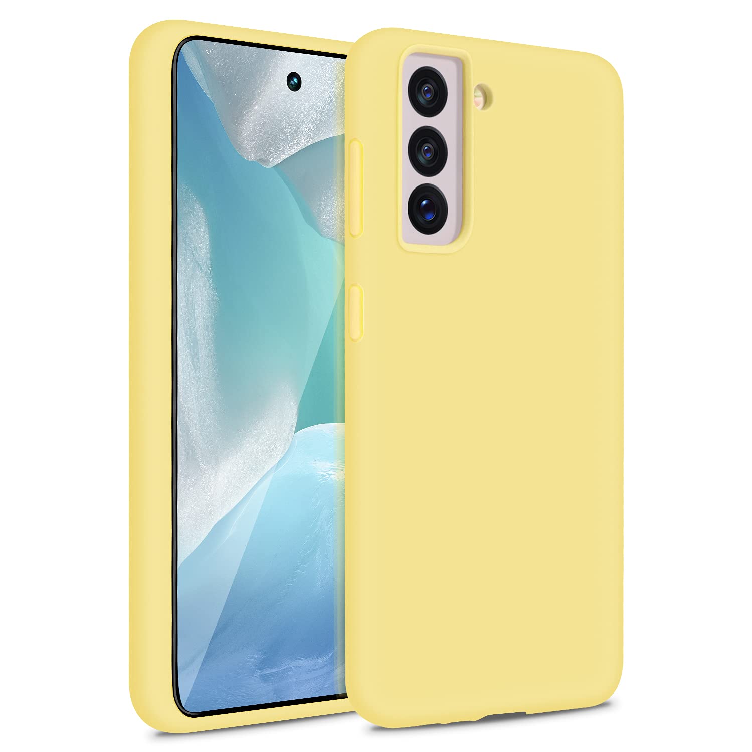 Coque Samsung S21 silicone liquide jaune protection microfibre haut de gamme pour Galaxy S21