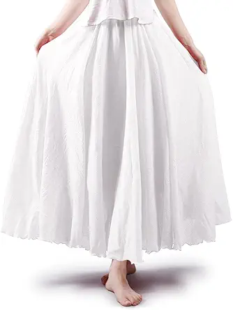 OCHENTA Women's Elastic Waist Flowing Bohemian Cotton Casual Long Maxi Skirt for Summer Beach Holiday