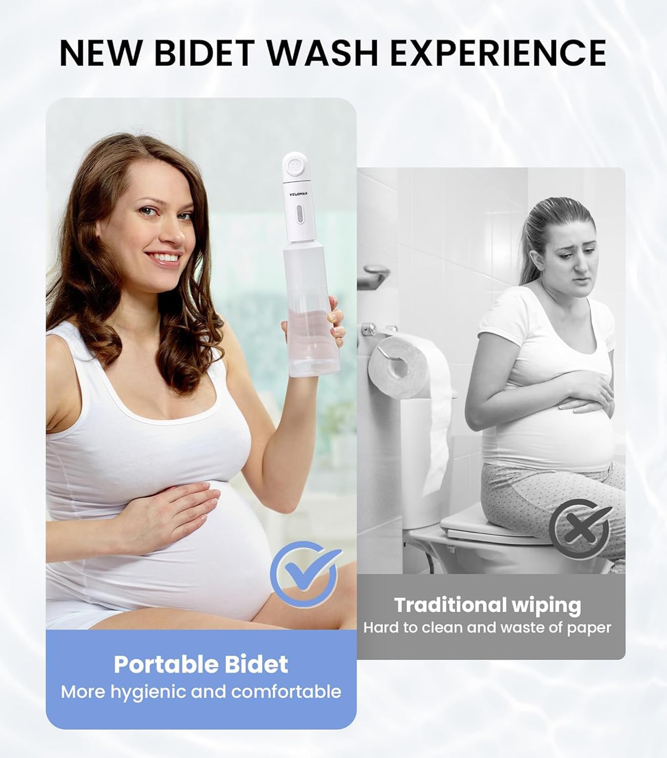 VELOMAX Portable Travel Bidet with 2 Pressure Options, IPX7 Waterproof Electric Rechargeable Mini Handheld Spray for Women & Men, Adjustable Speed, Hygienic Cleaning, Postpartum & Baby Care 3