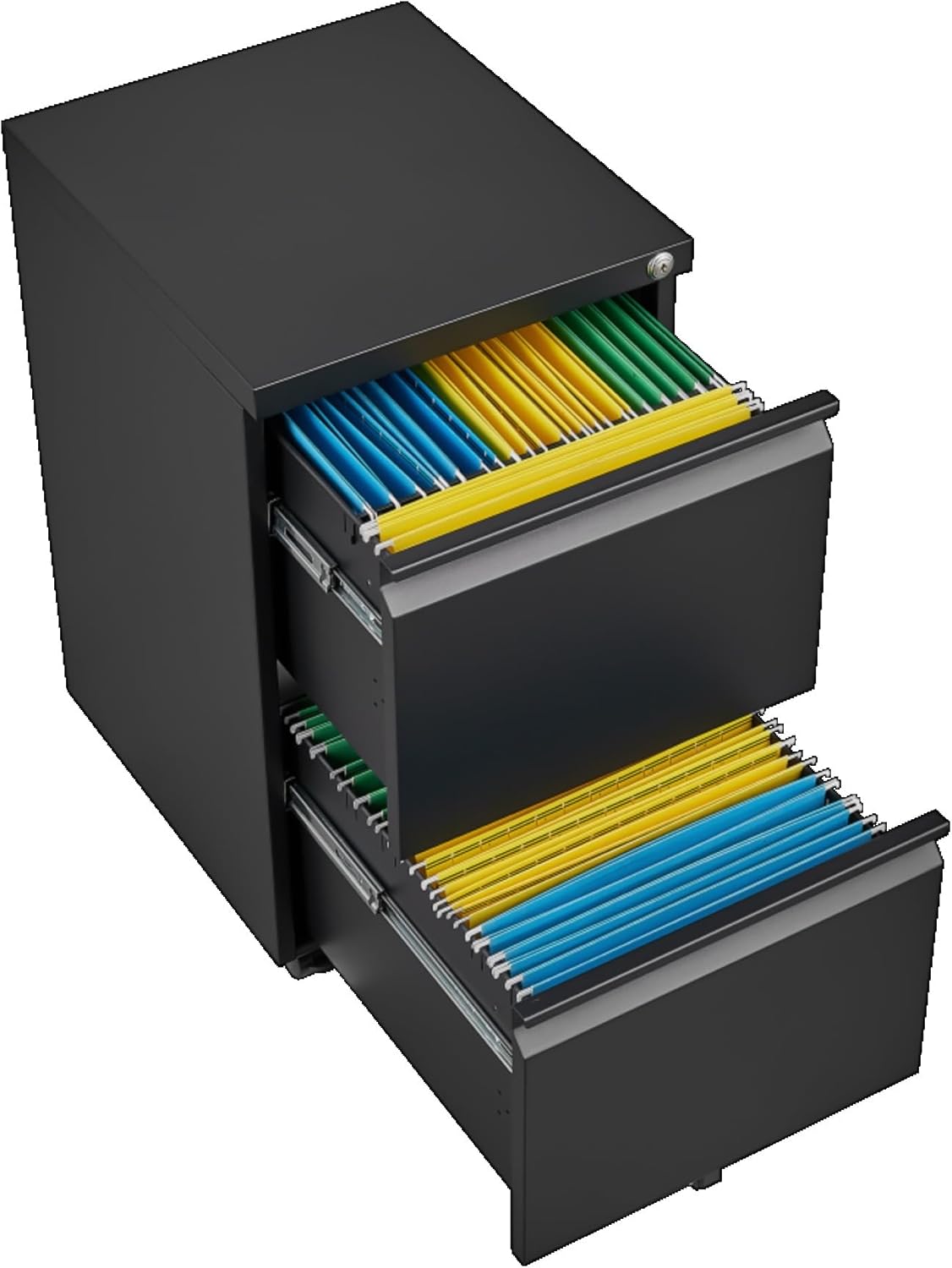 Metal Mobile Filing Cabinets, Lockable 2-Drawer Under Desk Rolling Anti-Tipping Center Caster Heavy-Duty Full-Extension Slides Hanging Folder System Letter Legal A4 Compatible Office Home