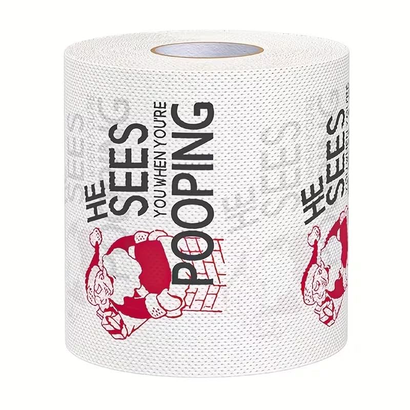 Divertido rollo de papel higiénico de Papá Noel, decoración de baño novedosa de Navidad, diseño de Papá Noel impreso, 1 rollo