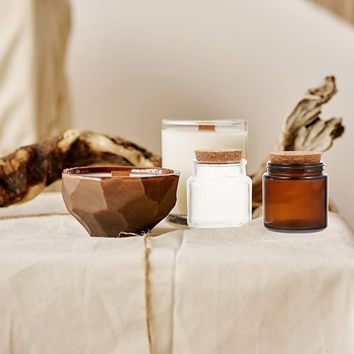 Miniatura 8 de Tarros de vela de vidrio con tapas de corcho, 4 unidades, 3.4 fl oz, envases de velas perfumadas vacíos redondos, velas de té, soporte de