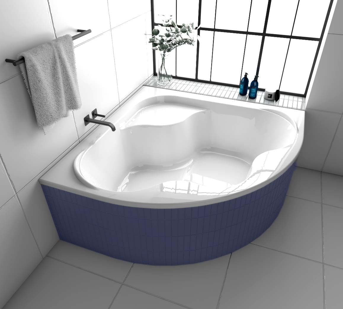 Wanna ECOLAM SELMA 150x150 cm + stelaż z możliwością obłożenia płytkami | Wanna narożna, wanna akrylowa, stelaż z polistyrenu do obłożenia płytkami | Symetryczny odpływ, biały akryl, komplet nóżek sil