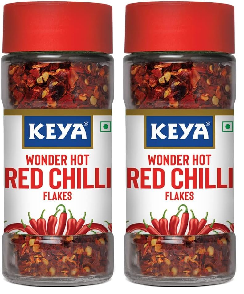 Image of Keya Red Chilli Flakes | Dry Red Chilli Flakes Seasonings | Aromatic Spicy Dried Pizza Pasta Seasoning | Zero added Colours, Fillers, Additives & Preservatives | 100% Natural | 40gm (Pack of 2)