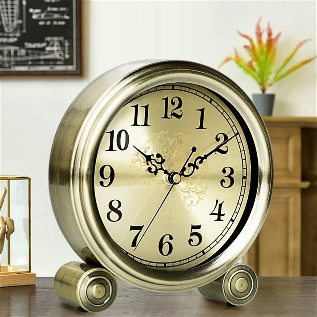European Style Metal Bedside Table Clock Bronze Table Clock Mute Desktop Pendulum Table Clock Decoration (Color : A, Size : 1920cm)