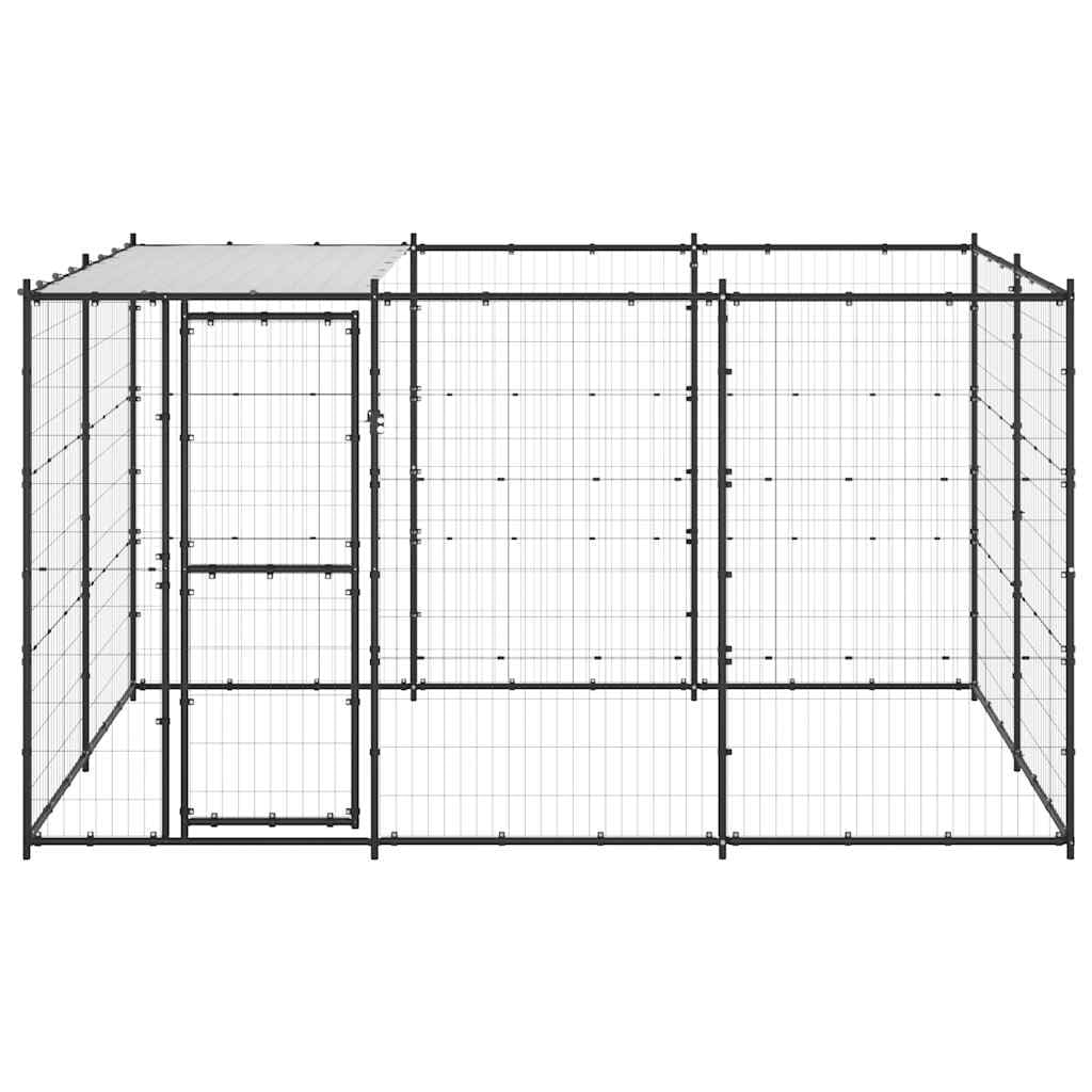 Perrera para perros de acero con recubrimiento en polvo con toldo y puerta de 7,26 m², resistente a la intemperie para perros, cachorros, jardín, entrenamiento, protección y seguridad al aire