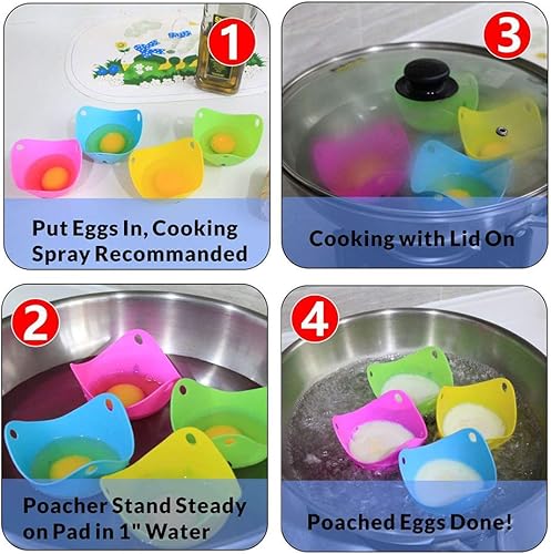 Miniatura 3 de 4 piezas de silicona para escalfar huevos, cacerolas de huevos, huevos y huevos para hornear, ollas para escalfar, sartenes para escalfadores de