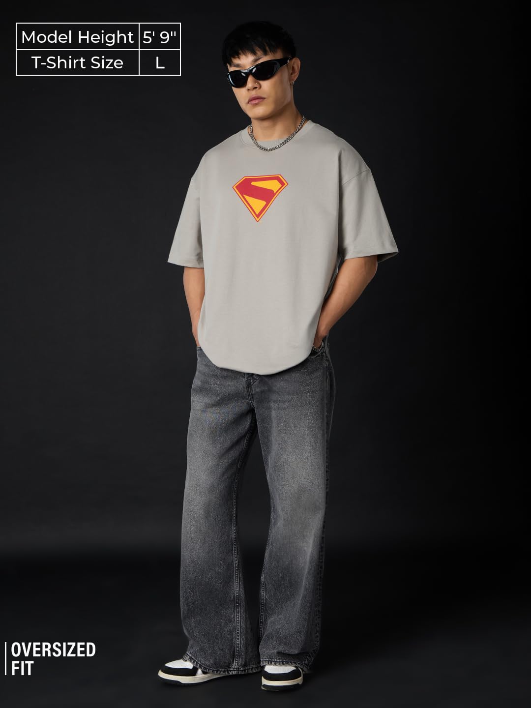 The Souled Store Superman: Take Me Home mężczyźni i chłopcy z krótkim rękawem, okrągły dekolt, szary, grafika z nadrukiem bawełnianym, lekka koszulka całoroczna oversized