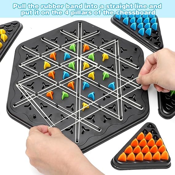 BELARO Triggle Rubber Band Game for Kids and Adults | Interactive Tabletop Puzzle and Chain Triangle Chess Board Game | Educational STEM Toy with Colored Pegs Triangular Trays | Brain Teaser 1