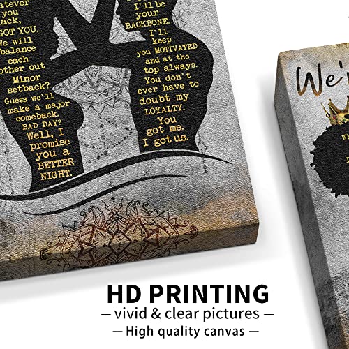 African American Wall Art Black King And Queen Canvas Print Painting Picture Artwork Black Girl Inspirational Quotes Wall Decor For Living Room Bedroom Office Home Decor Framed Ready To Hang 16X24Inch #TOP1