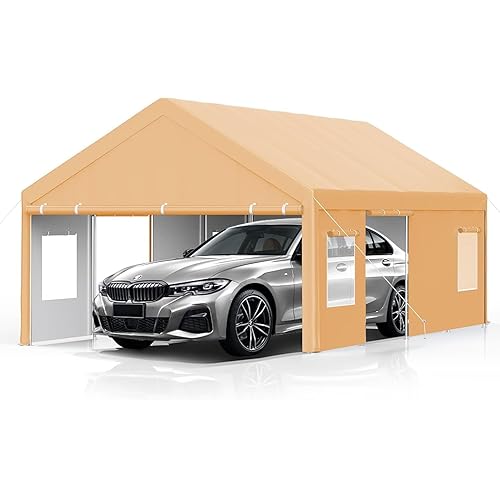 Heavy Duty Carport, 13x25 FT Oversized Portable Carport Garage with Removable Doors & Windows, Iron Pipe and PE Reinforced Frame, All Weather Protection, Waterproof and Sunproof Outdoor Shelter Canopy