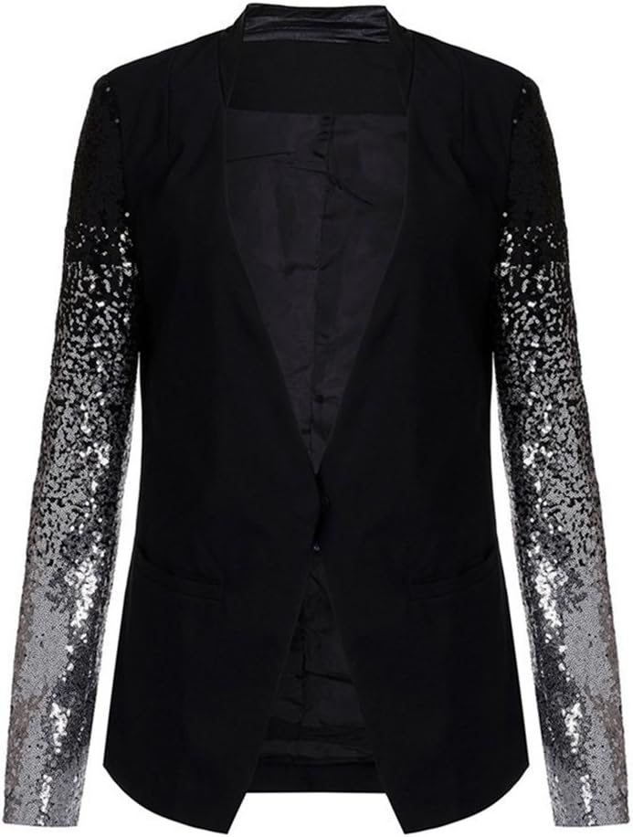 Womans Fashion Plus Size Slim Fit Shiny Sequin Long Sleeve
