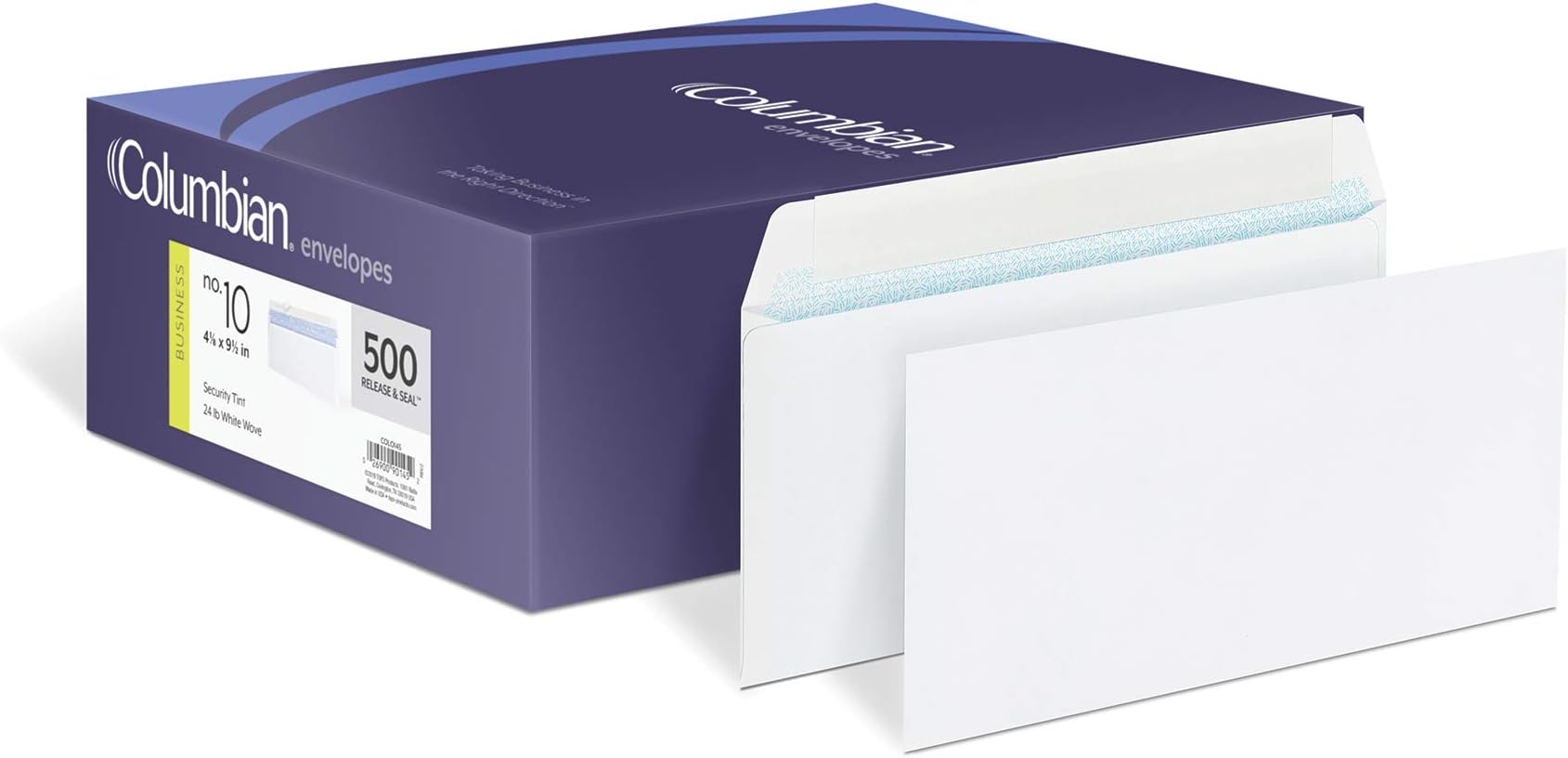 Columbian #10 Business Envelopes, Grip-Seal, Security Tinted, Non-Window, 4-1/8" x 9-1/2", 500 Per Box, White (CO145)