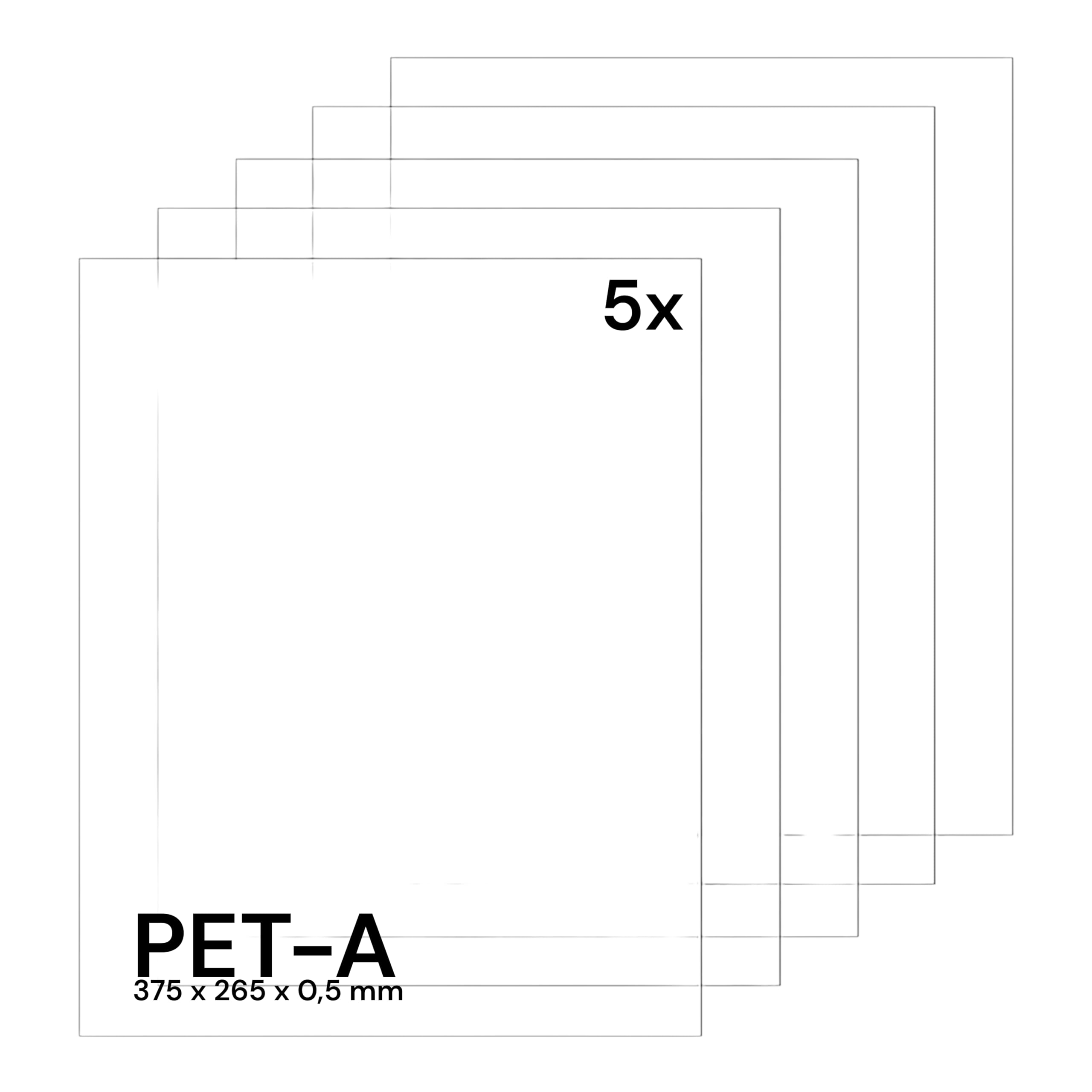 Lot de 5 films de thermoformage, film de pochoir, découpe plus grande que A4, 375 x 265 x 0,5 mm, PET-A, thermoforme, transparent
