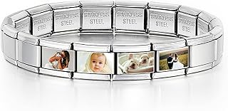 Custom Picture Italian Charm Bracelet - Steel Color, 9x10mm, Print Your Photos, Logos, and Anime Characters - personalized gifts for women