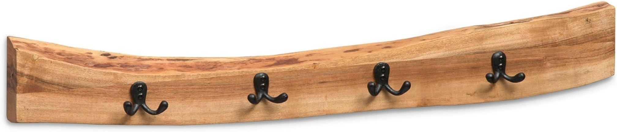Alaterre Furniture Alpine Natural Live Edge Wood Coat Rack – 36 Inch Solid Wood Wall-Mounted Coat Hook with 4 Double Hooks – Modern Farmhouse Storage Organization for Entryway, Hallway, or Mudroom