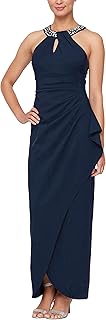 Women's Long Cocktail Dress with Embellished Halter Neckline, Wedding Guest, Party (Petite and Regular Sizes) - Buy now