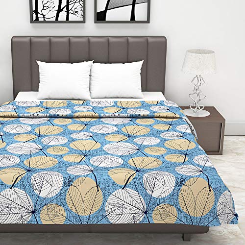 Image of Divine Casa Glace Cotton 120 GSM Super Soft Cloudy Reversible Lightweight Printed Double Bed AC Dohar Blanket for Mild Winter Quilt - (Blue and Beige, 205 x 220, CM)| TC - 120