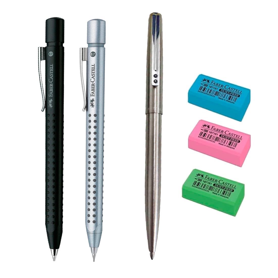 Pack Lotto Faber Castell Tecnico - Righello 813-30 Cms + Squadra 566-28 Cms + Cartabon 666-28 Cms + Baffo bussola con adattatore universale 32722-8 + Regalo