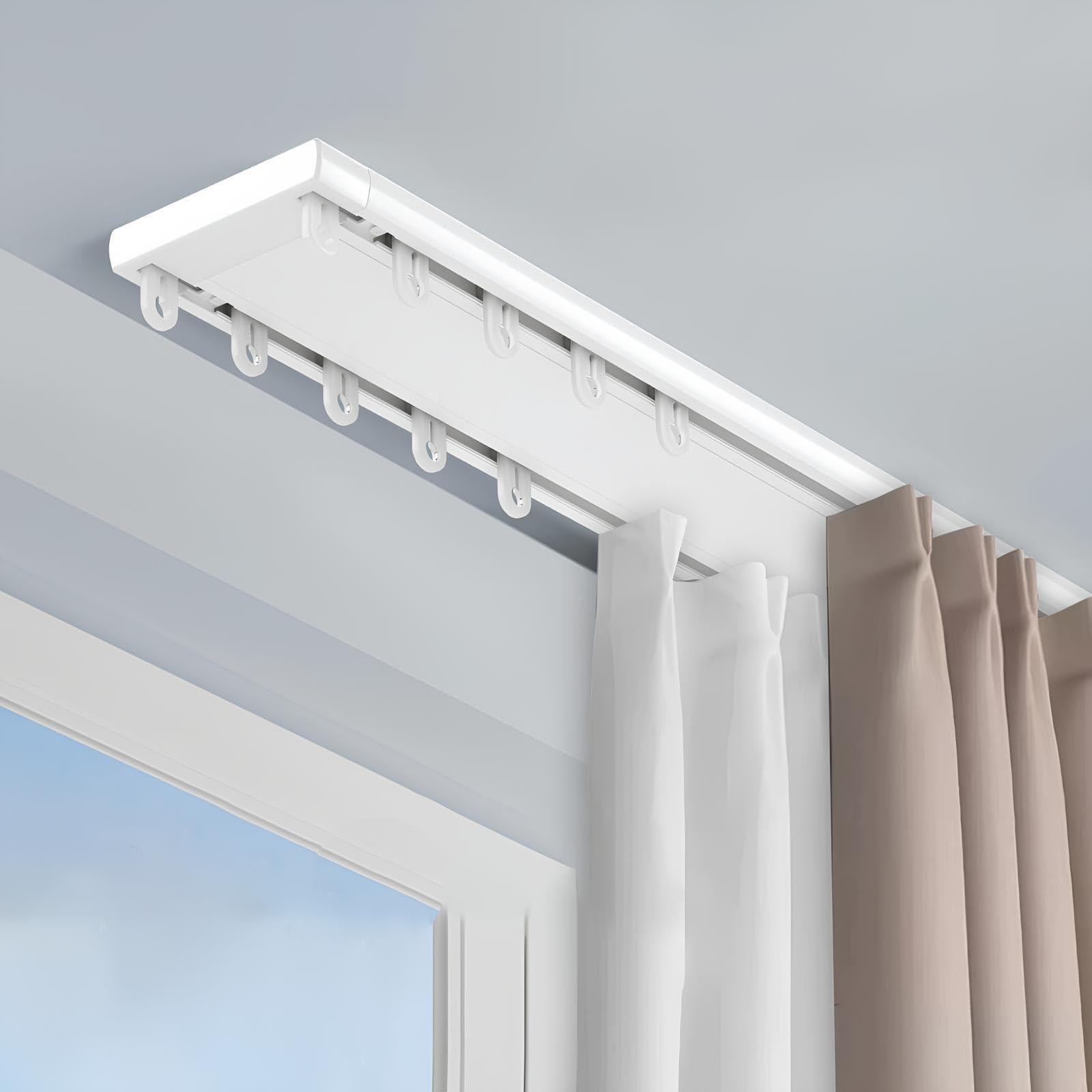 Riel doble para techo silencioso y resistente de aluminio blanco 430 cm