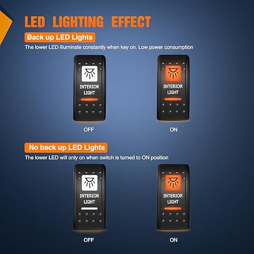 Miniatura 3 de Nilight Interruptor basculante de luz interior UTV, interruptor de barra de luz LED SPST de 5 pines con retroiluminación naranja de 12 V 24 V,