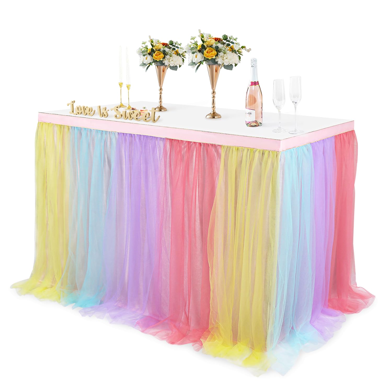 JEVIX 9ft White Tulle Table Skirt - Tutu Tablecloth For Birthday, Baby Shower, Party Decor (Rectangle Table) - View #2