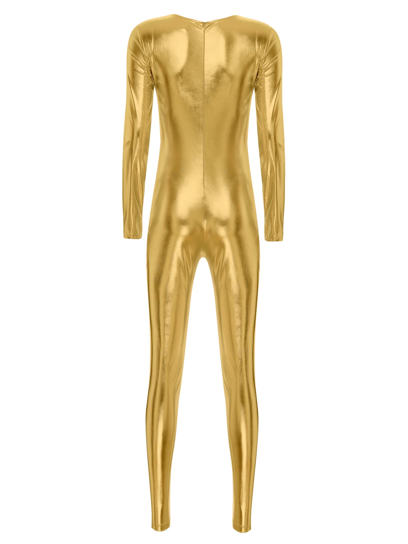 Sxiwei Langärmeliger Body für Damen Turnanzug Gymnastikbody Shiny Metallic Unitard Catsuit Ganzkörperanzug Einteiler Jumpsuit