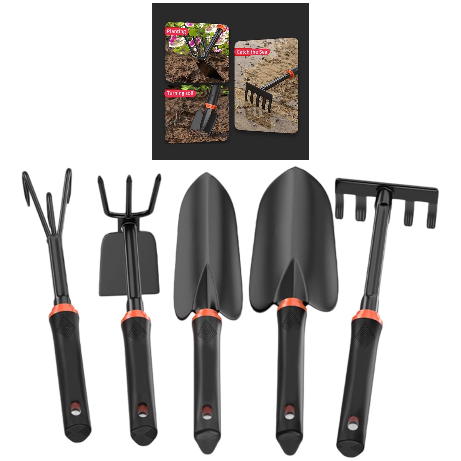 Ensemble d'outils de jardin professionnels en acier au carbone avec poignée revêtue de caoutchouc pour travaux d'aménagement paysager